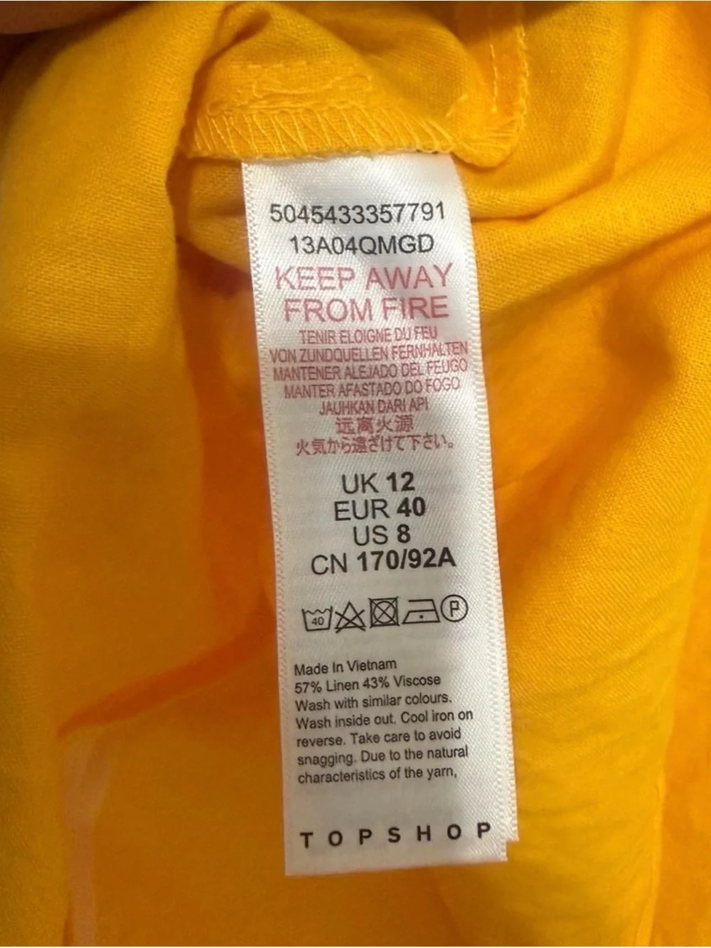Topshop Mustard Yellow Linen Blend Button Detail Cami Tank